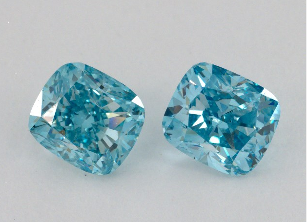 Heaven Blue Color Perfectly Matched Cushion Cut Diamonds, 1.2 ct, VS, HPHT Treated